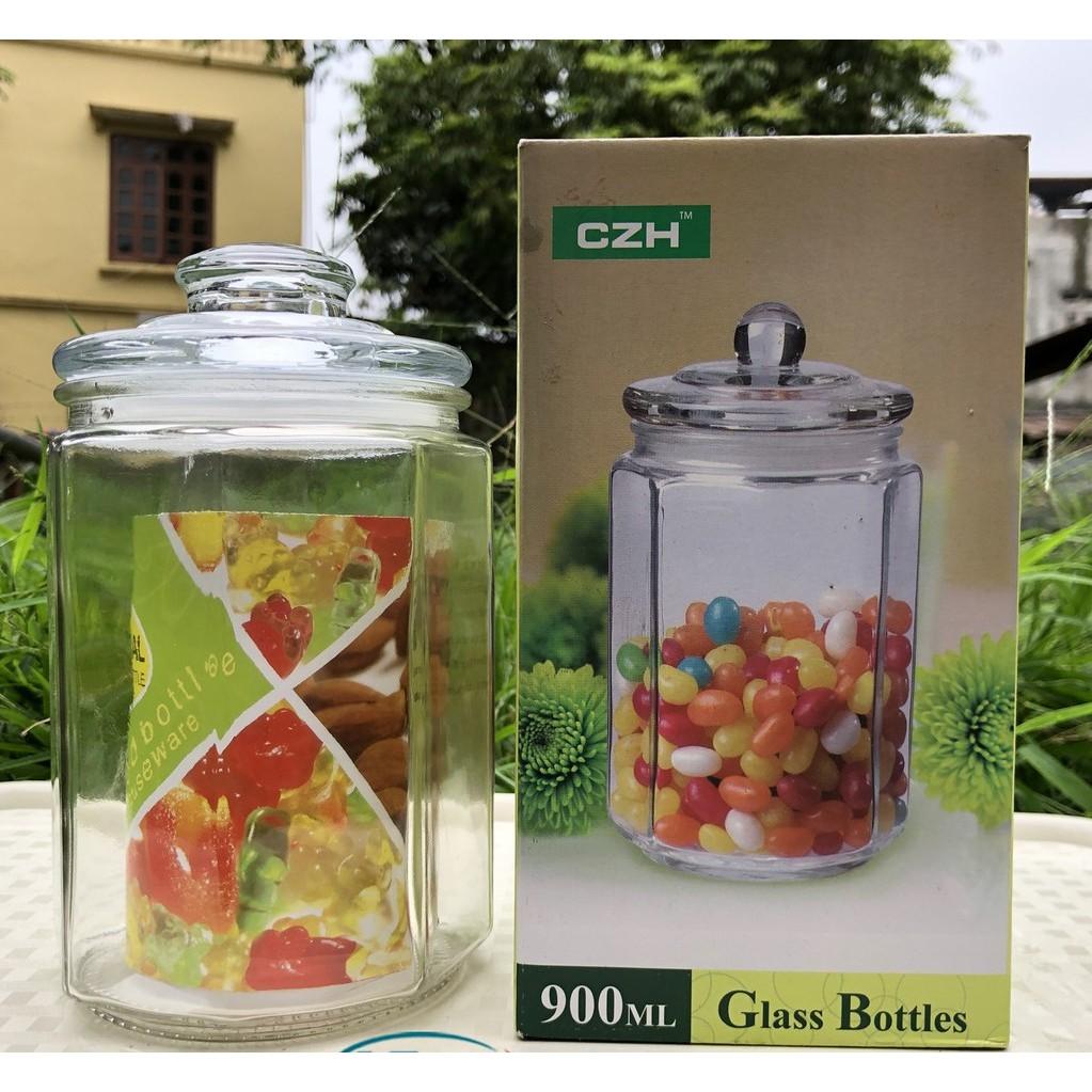 lọ thủy tinh lục lăng gia vị 550ml, 900ml- com bo 5 lọ