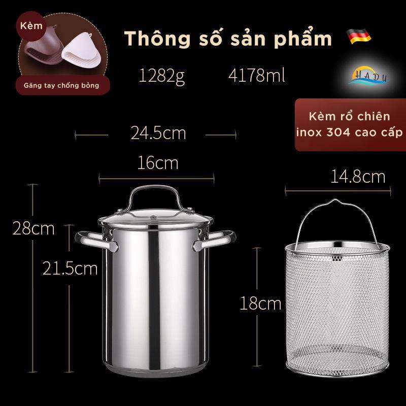 Nồi Chiên Ngập Dầu Mini Kiểu Nhật Bản Luộc Gà Bếp Từ 3 Đáy 16cm Inox 304 Cao Cấp Đạt Chất Lượng Đức SSGP