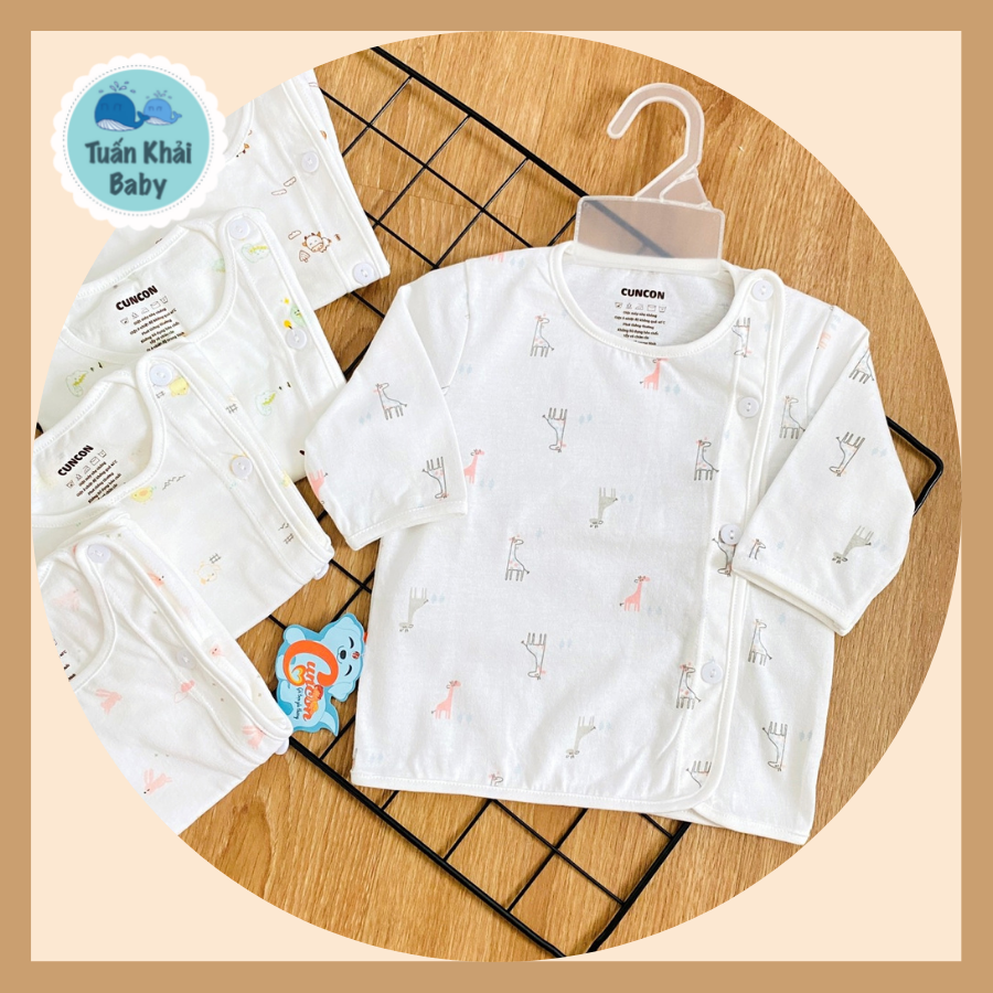 COMBO 5 Áo sơ sinh cotton cao cấp CUNCON | Mẫu Tay Dài Họa Tiết Cài Lệch | Size 1,2,3 cho bé sơ sinh - 9kg | Áo quần sơ sinh | quần áo trẻ em