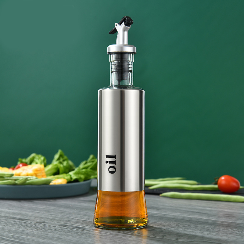 Chai Đựng Dầu Ăn, Gia Vị Thuỷ Tinh Bọc Inox, Chiết Rót Chống Tràn