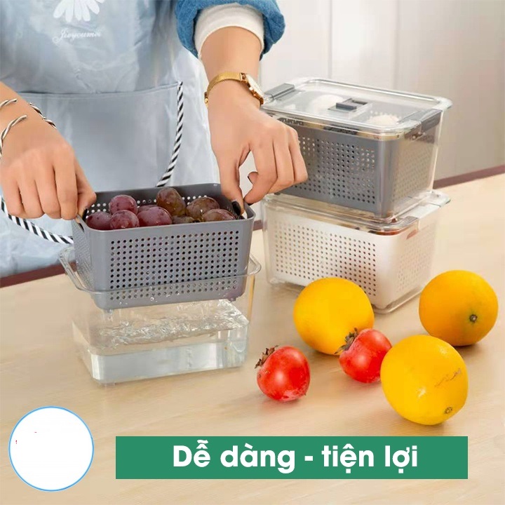 Bộ 2 hộp Hokori để và bảo quản thực phẩm trong tủ lạnh luôn tươi ngon thiết kế 2 lớp, bên trong là rổ, bên ngoài là hoojpj trong suốt, có nắp kín