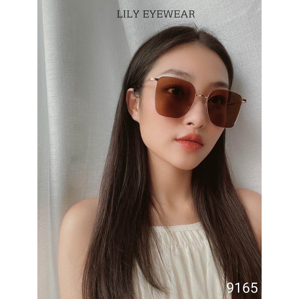 Kính mát nữ LILYEYEWEAR mắt vuông kim loại chống UV màu sắc thời trang 9165