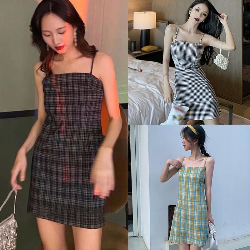 Đầm Hai Dây Kẻ Sọc Caro Xinh Xắn Cho Nữ