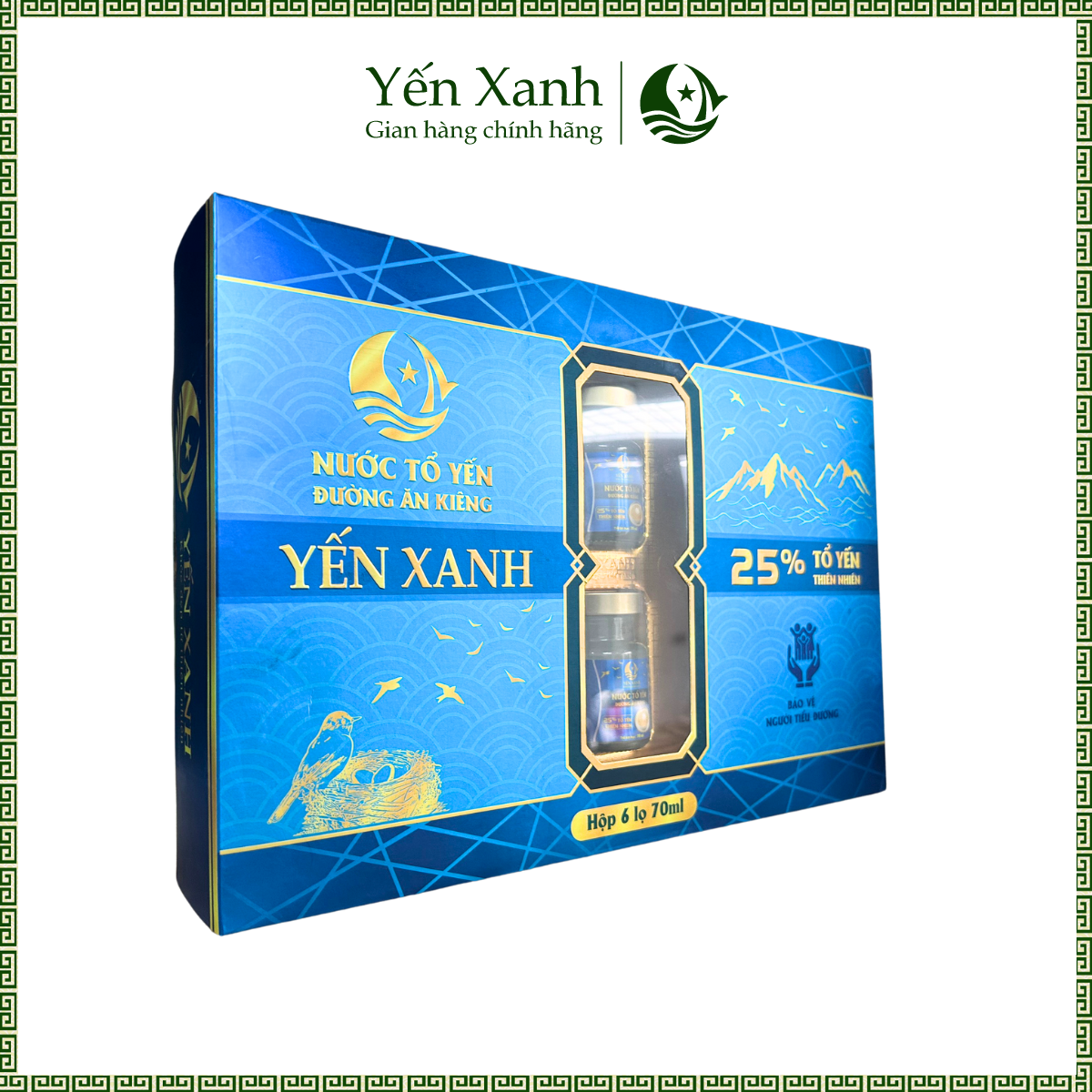 (25% tổ yến) Nước tổ yến đường ăn kiêng - YẾN XANH - Hộp 6 lọ x 70ml, tốt cho người bị tiểu đường, người cần ăn kiêng