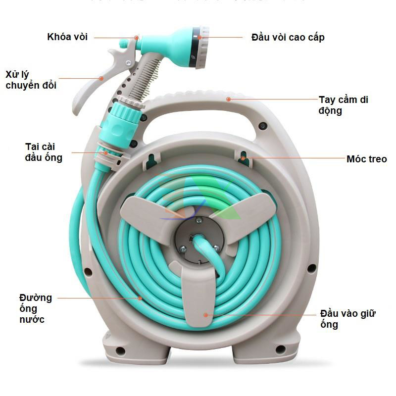 Bộ vòi tưới cây rửa xe cuộn dây dài 12m kèm vòi tưới 6 chế độ - Giao màu ngẫu nhiên