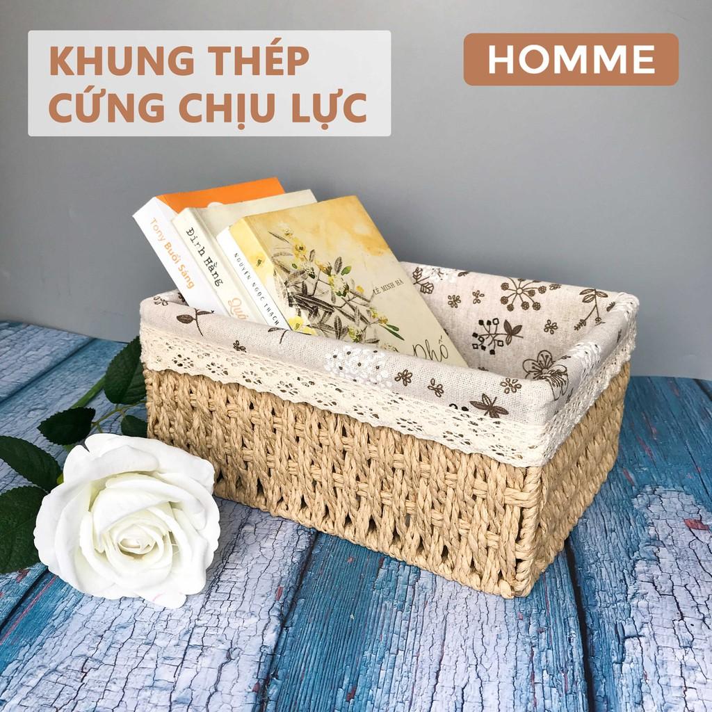 Giỏ mây vintage lót vải đựng đồ trang trí nhà cửa decor phòng