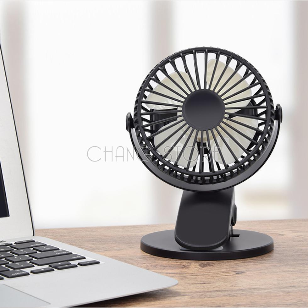 Quạt kẹp tích điện xoay 360 độ, quạt mini kẹp bàn