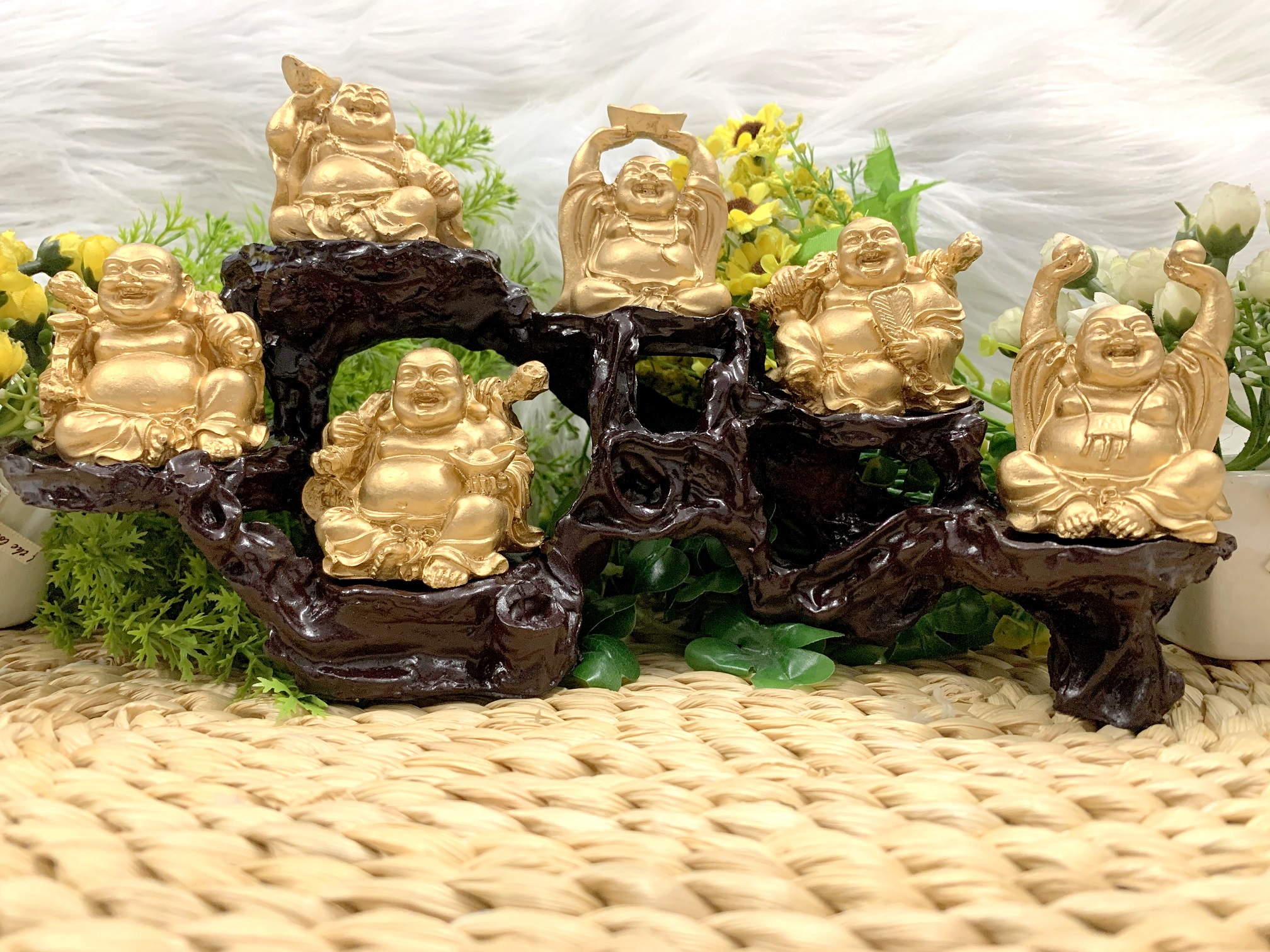 Bộ 6 Tượng Bồ Tát Di Lặc Hoan Hỉ kèm đế tượng 6 chân An Nhiên