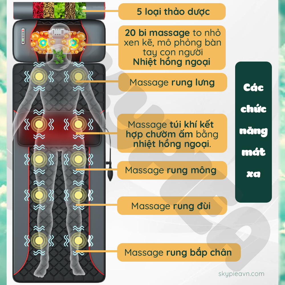 Đệm Massage Toàn Thân Hồng Ngoại - Chất Liệu Da Cao Cấp - Phiên Bản 2021 - Tích Hợp Nhiều Tính Năng Massage - Đệm Mát Xa Toàn Thân