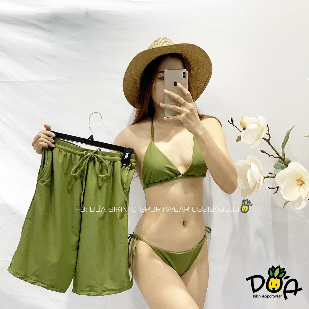 Bikini cặp đi biển sexy màu xanh rêu  ( có ảnh khách feeback)