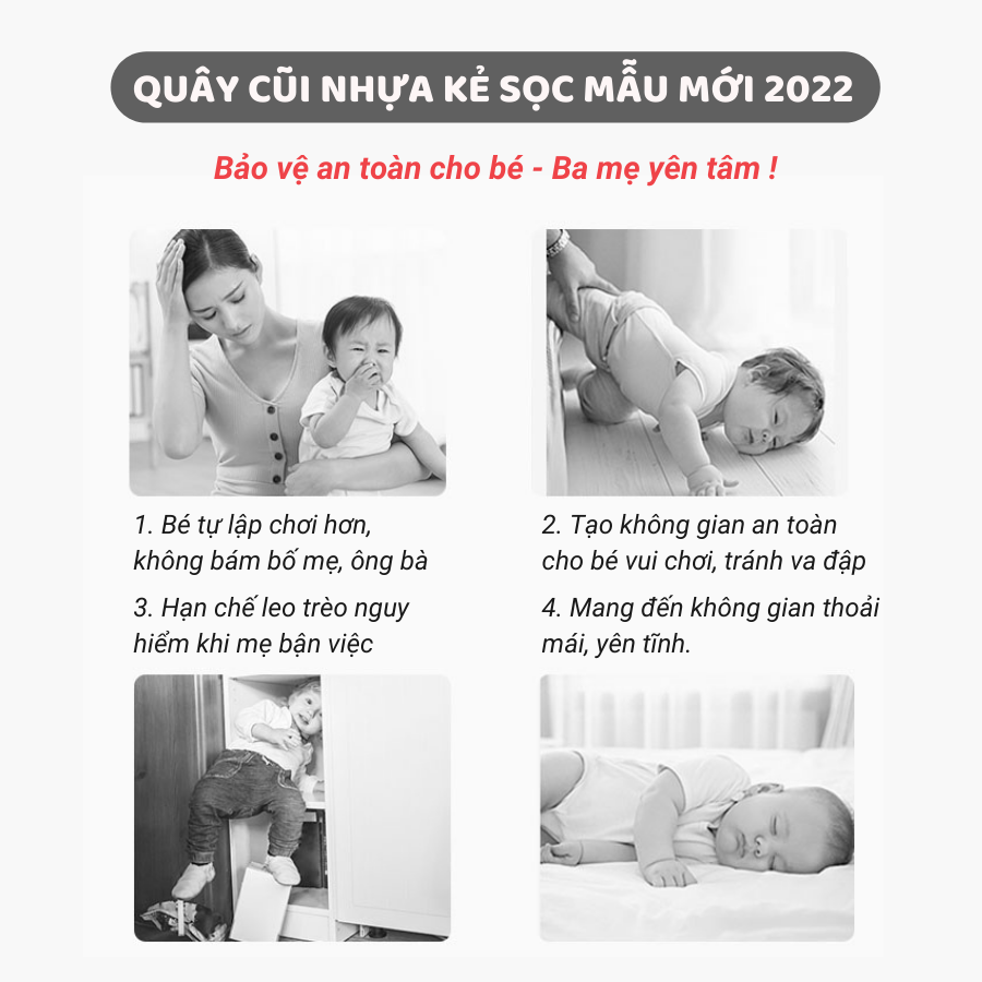 Quây cũi nhựa cao 65cm tặng THẢM DÀY và 100 BÓNG, quây bóng nhựa an tâm cho bố mẹ