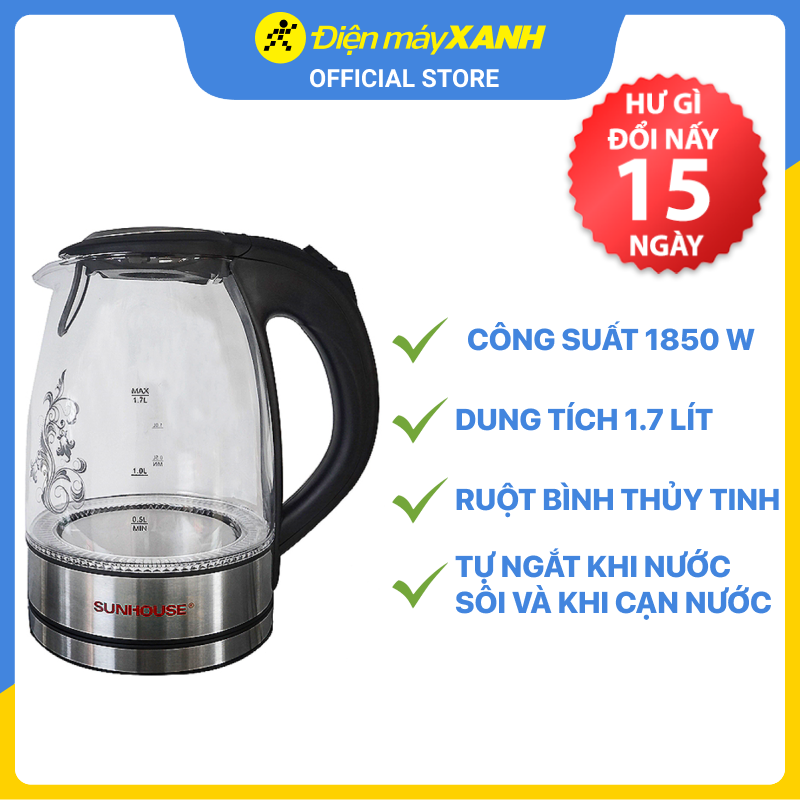 Ấm Siêu Tốc Thủy Tinh Sunhouse SHD1217- Hàng chính hãng