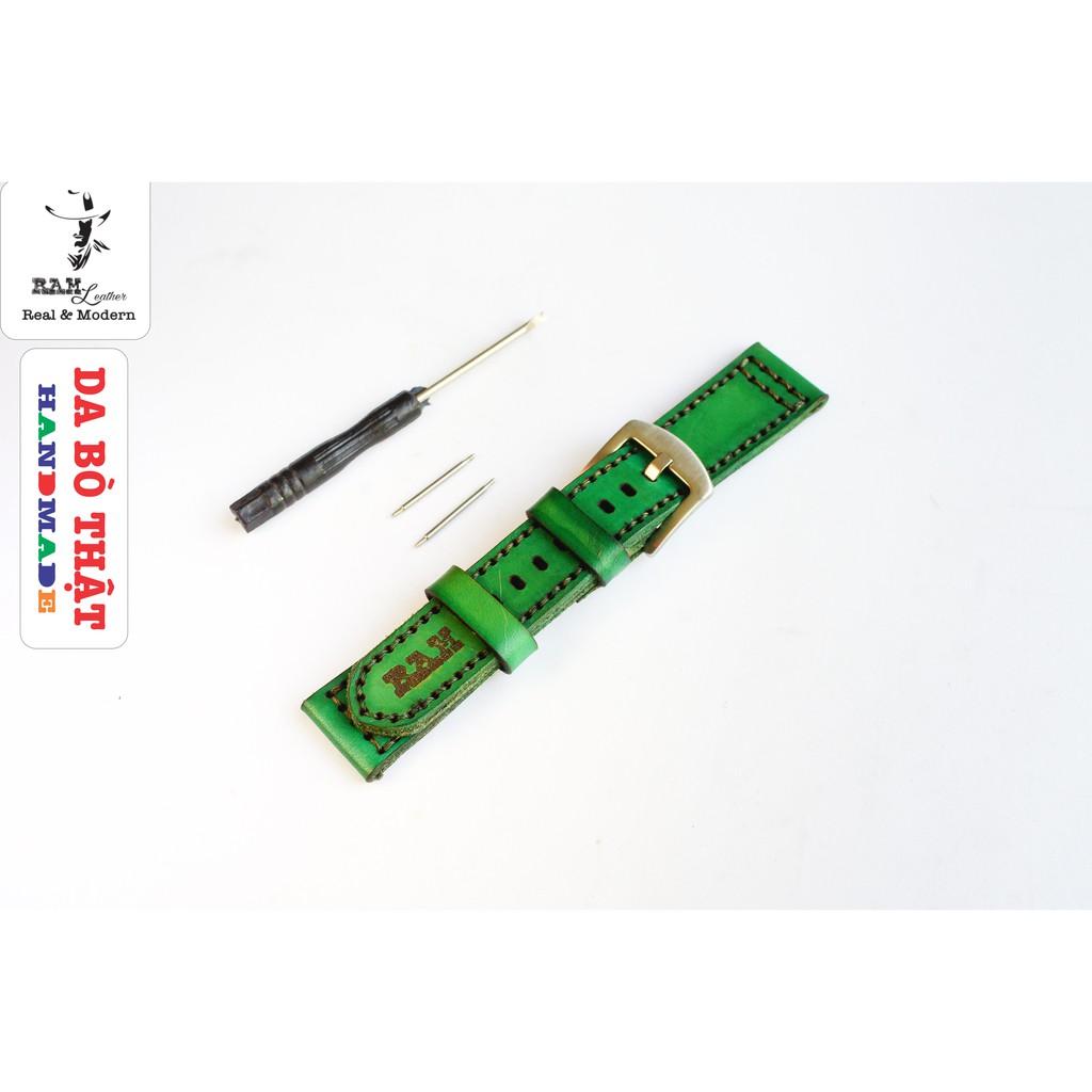 Dây đồng hồ da bò vegtan thảo mộc Ý nhuộm màu thủ công bền chắc - RAM Pilot xanh rêu