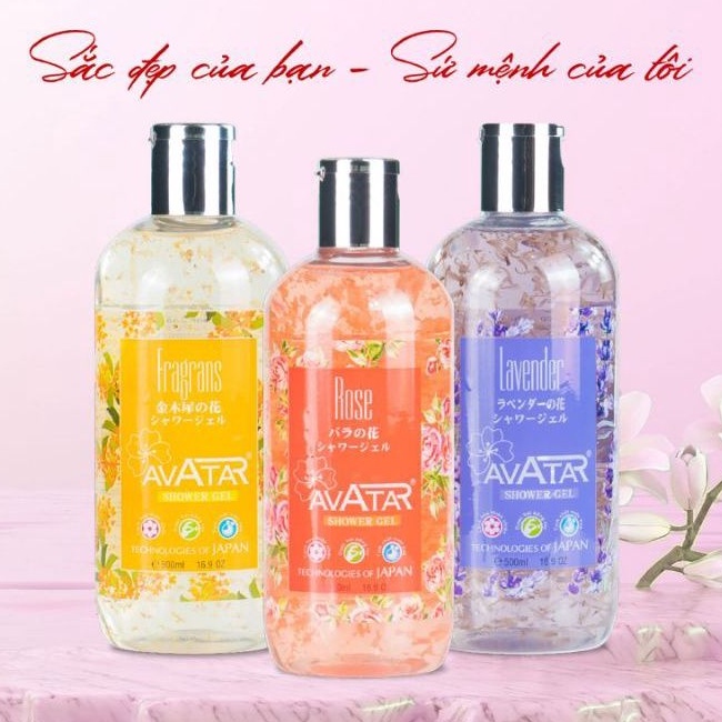 Sữa Tắm Trắng Da Chiết Xuất Hoa Hồng Avatar Rose Shower Gel Chai 500ml (Combo 500ml Và Set 24ml)