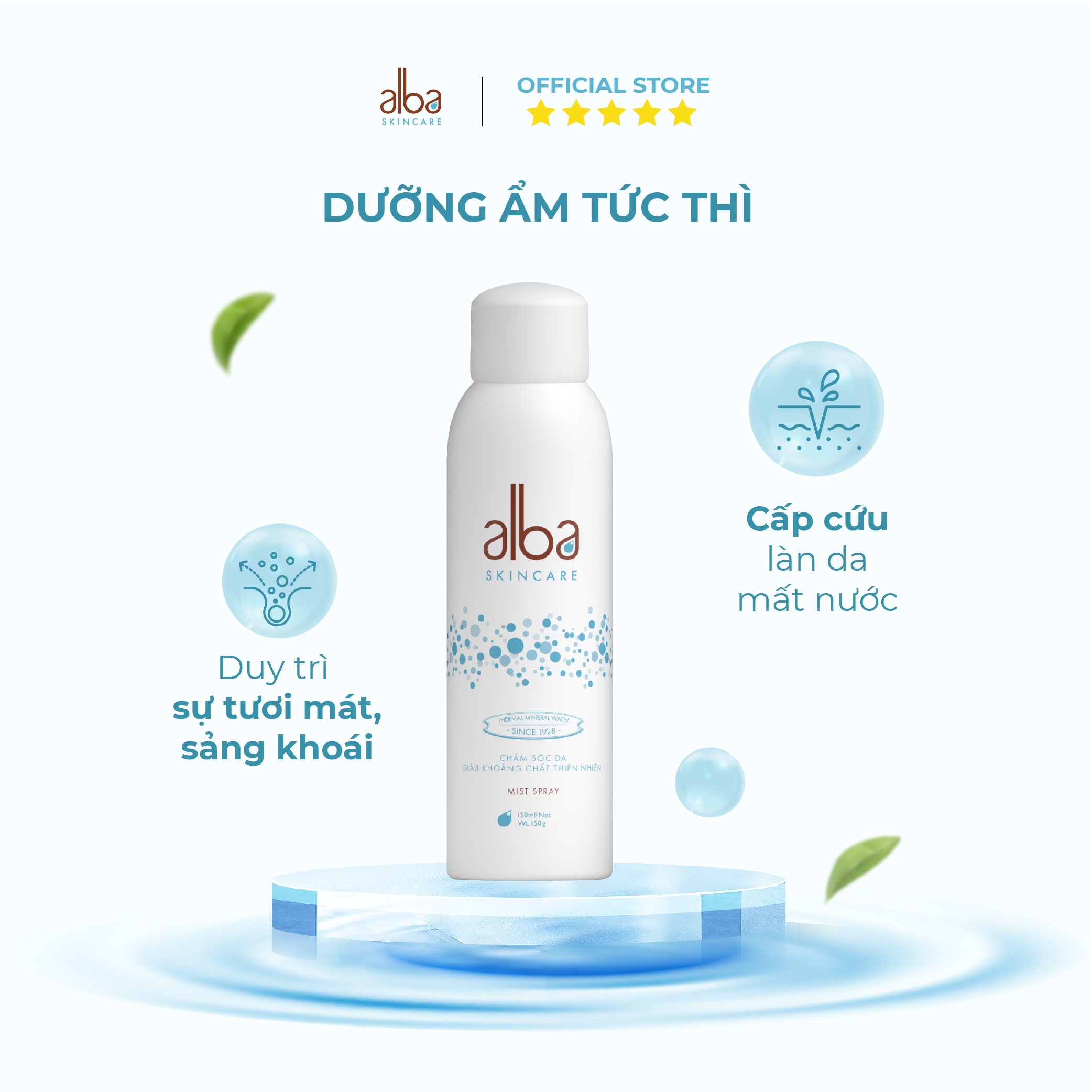 Combo Xịt khoáng Alba Skin Care chống lão hóa 150ml + Xịt khoáng Alba Skin Care chống hăm cho da bé mịn màng 300ml