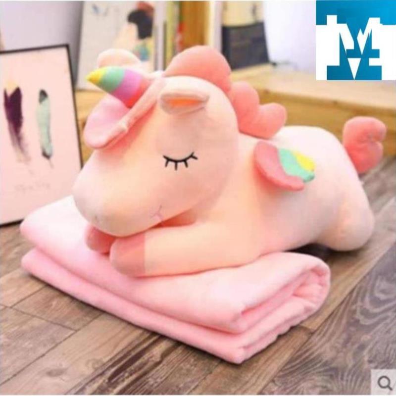 Bộ chăn gối văn phòng hình thú Ngựa Pony Chất Miniso kèm mền bông tuyết