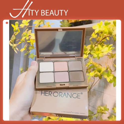 HERORANGE phấn mắt bảng 6 ô màu lì và nhũ kim tuyến trang điểm lâu trôi - Hity Beauty