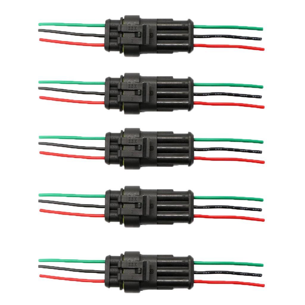 Support 3 Pin Way Car Auto Waterproof Electrical Connector Plug Socket Kit with Wire AWG Gauge Marine Pack of 5