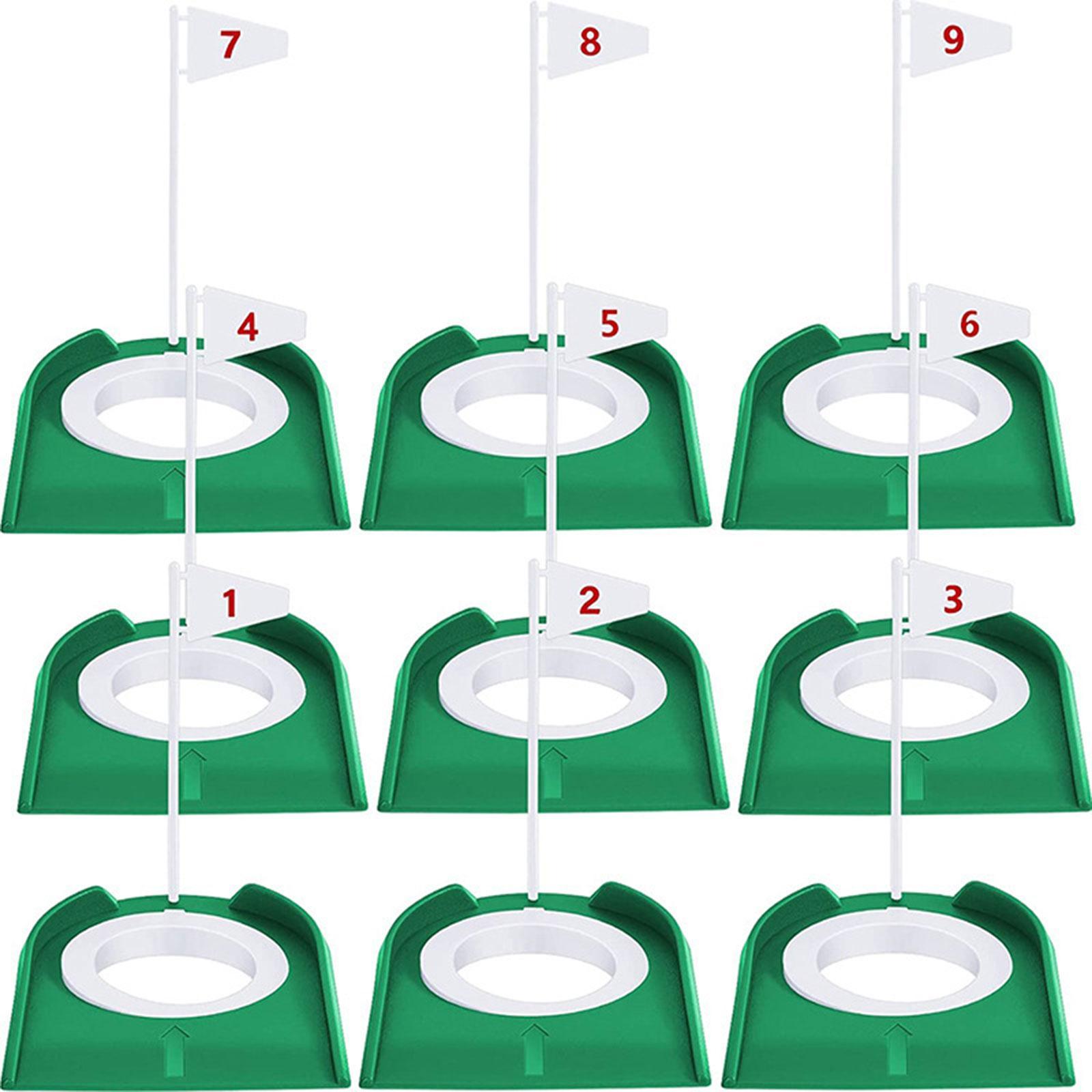 9Pcs Golf Putting Cup and Flag, Golf Practice Cup Supplies Trainer Aid All Direction Putt Training Hole Putt Training Aid for Indoor Golfing