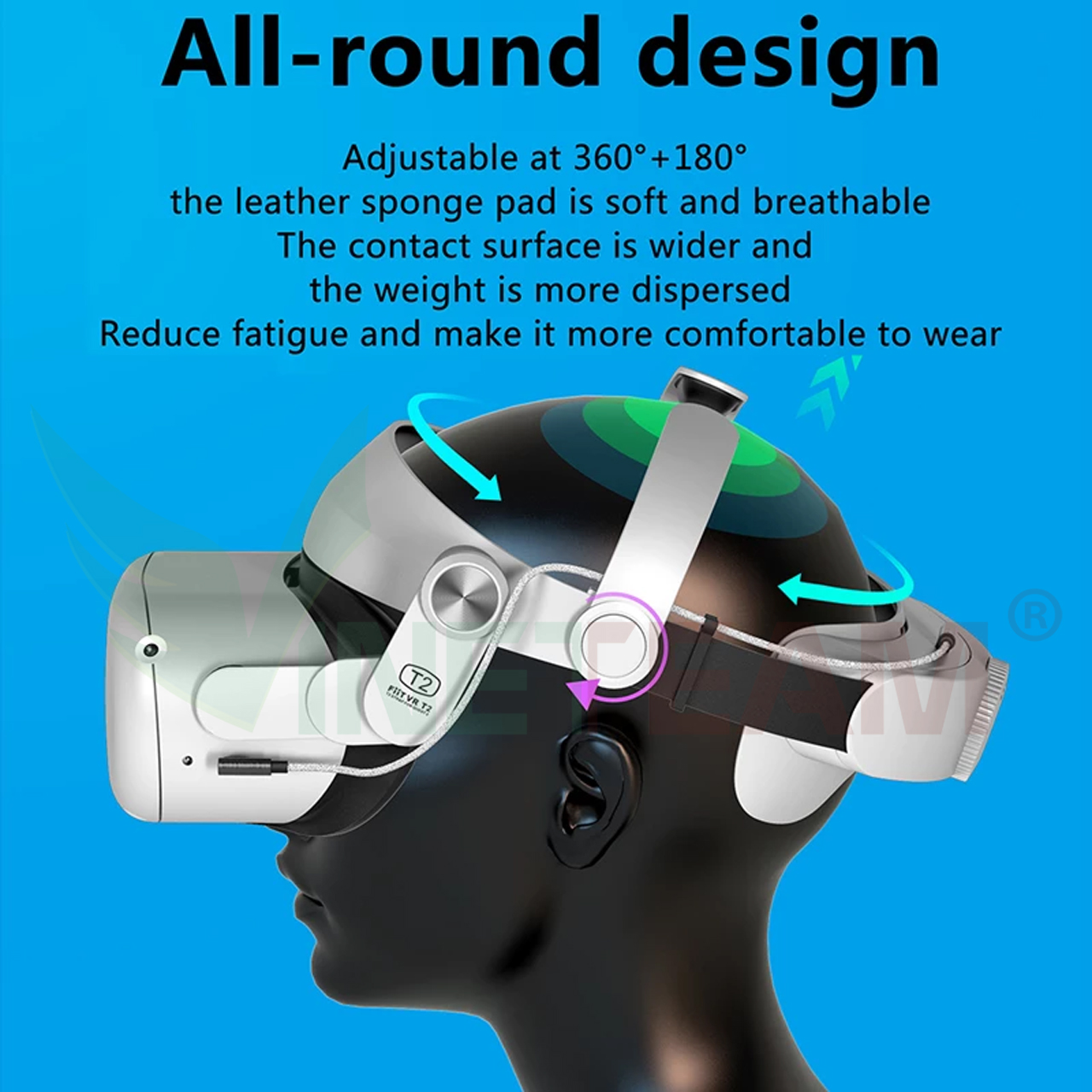 Dây Đeo Thay Thế Cho Oculus Quest 2 FIIT VR T2 Power Có Thể Điều Chỉnh Băng Tần Dung Lượng Pin 5000mAh