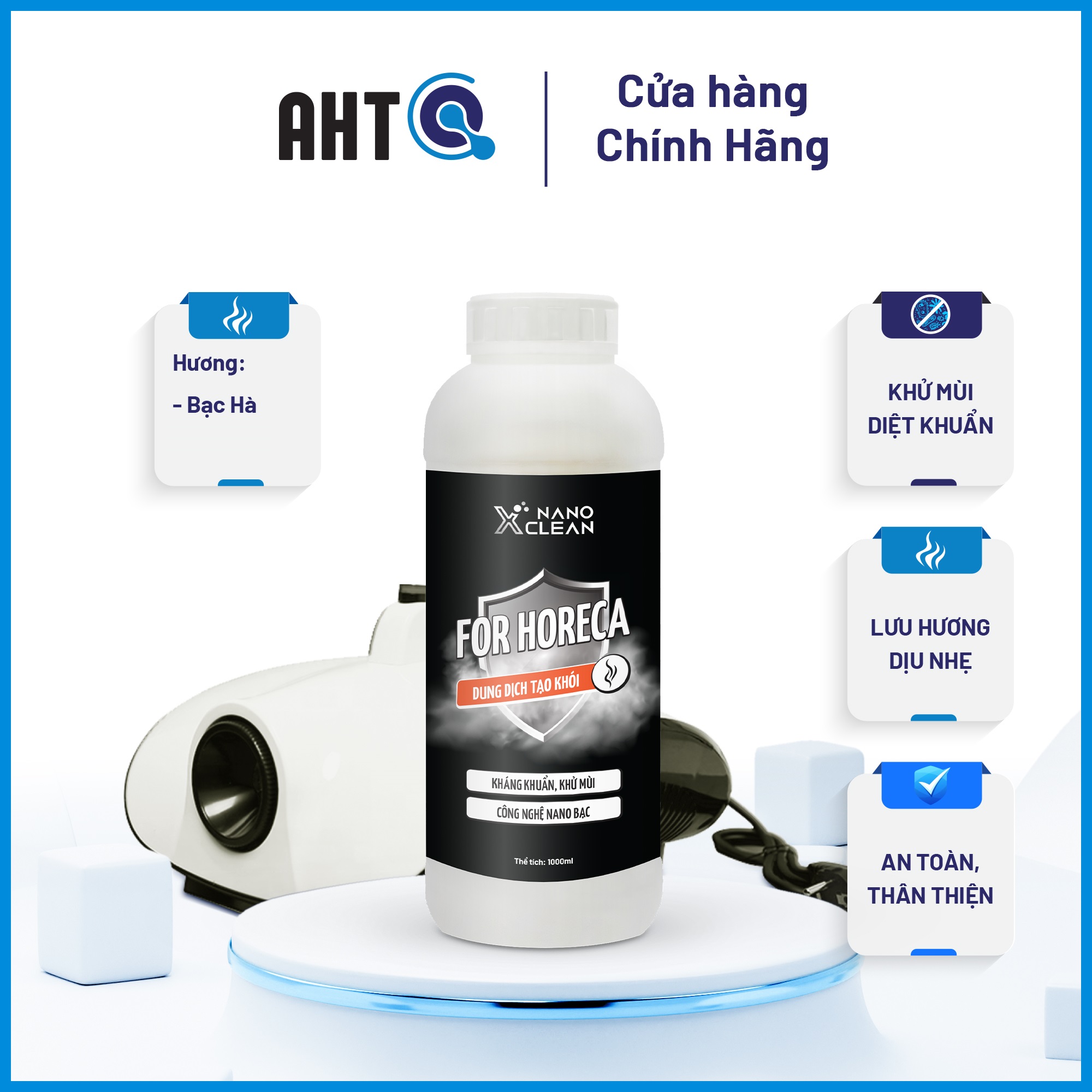 Dung dịch tạo khói, phun khói Nano Xclean For Horeca 1L-Diệt Khuẩn, Khử Mùi-Nano Bạc AHT Corp (AHTC)