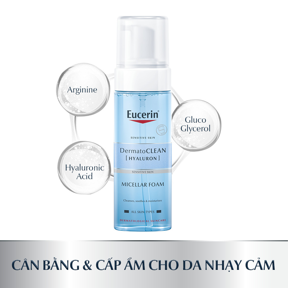 Bọt Tẩy Trang Eucerin Làm Sạch &amp; Dưỡng Ẩm Da Dermato Clean Hyaluron Micellar Foam 150ml