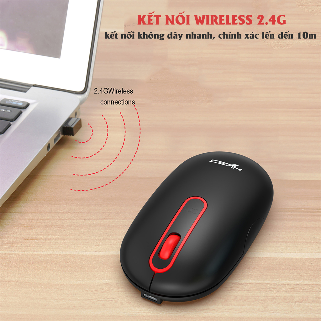 Chuột không dây HXSJ T15 wireless 2.4G tự sạc pin siêu mỏng không gây tiếng ồn chuyên dùng cho Máy tính, pc, Laptop, Tivi - Hàng chính hãng