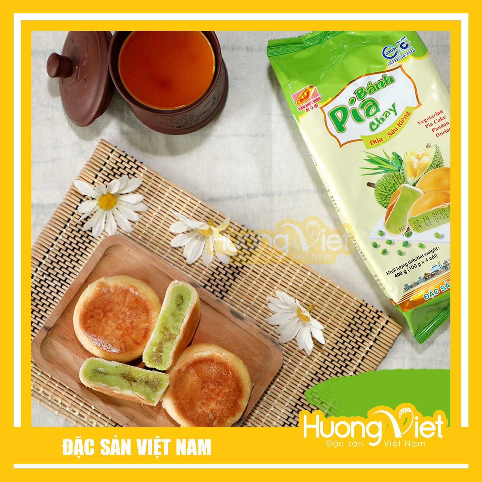 Đặc Sản Sóc Trăng - Bánh Pía Chay Dứa Sầu Riêng Tân Huê Viên 400G, Bánh Pía Không Trứng Tân Huê Viên Sóc Trăng