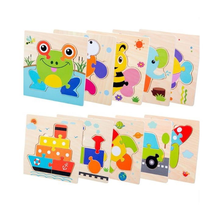 Đồ chơi trí tuệ - Combo 10 Bộ Tranh Ghép Gỗ Nổi - Children's Cartoon  Puzzle Board Toy (Giao ngẫu nhiên)