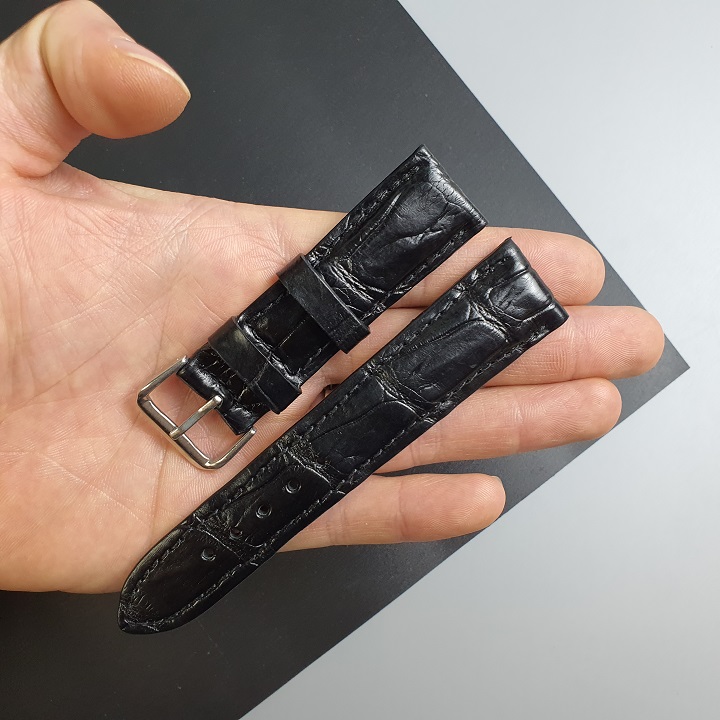 Dây đồng hồ da cá sấu khóa bướm AL109 Size 20/ size 22; 100% da cá sấu thật, BH 3 năm