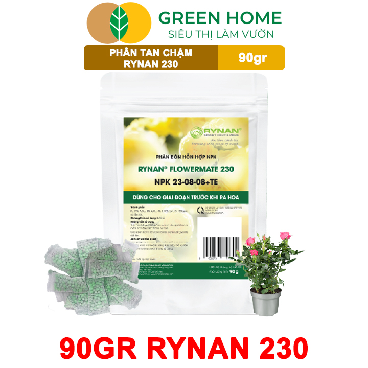 Phân Bón Thông Minh Rynan GreenHome, Túi 90gr, Giải Pháp Dinh Dưỡng Tan Chậm Cho Lan Và Cây Cảnh