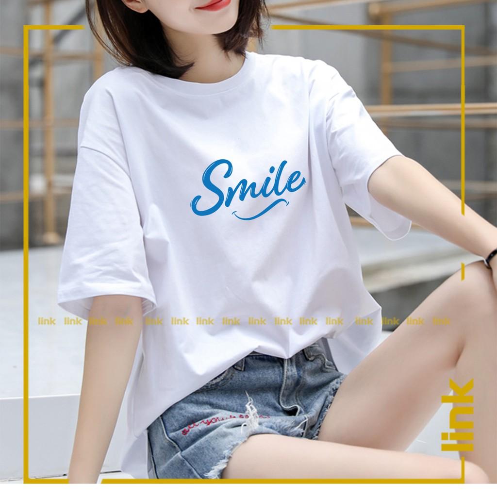 Áo thun tay lỡ trắng SMILE XINH CUTE unisex
