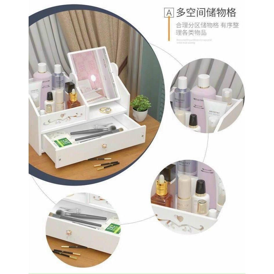 Kệ Đựng Mỹ Phẩm Bằng Gỗ Cao Cấp 2 Tầng Có Gương.