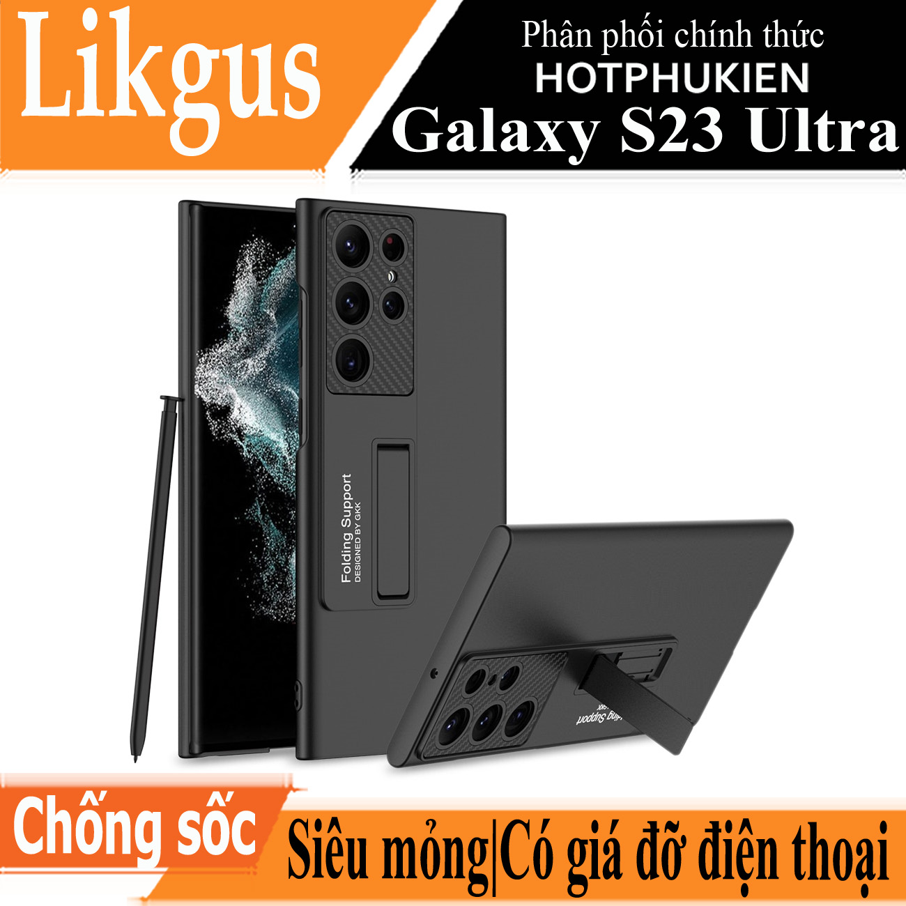 Ốp lưng chống sốc kiêm giá đỡ cho Samsung Galaxy S23 Ultra hiệu Likgus Ultra-Thin Bracket Shell chống sốc cực tốt, chất liệu cao cấp, kiêm giá đỡ cho điện thoại - Hàng nhập khẩu