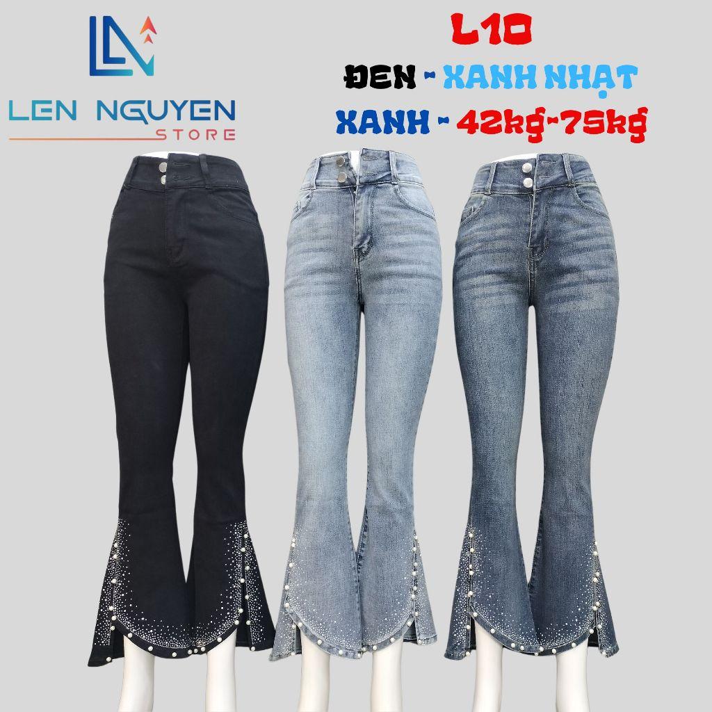 L10_Quần jean nữ, loe, lưng cao, quần bò nữ dáng ôm, quần rin nữ có big size, cho 42kg đến 75kg,LEN NGUYEN STORE - Xanh Nhạt