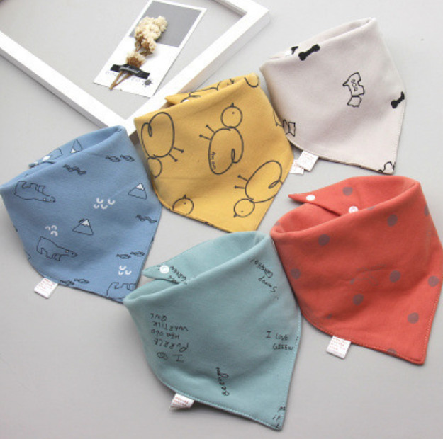 Set 5 khăn yếm tam giác cotton 3 lớp ngộ nghĩnh giữ ấm cổ cho bé trai bé gái