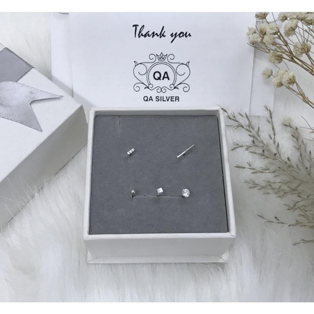 Set bông tai bạc 925 nụ 5 món khuyên đính đá trơn nam nữ tối giản S925 MINIMAL Silver Earrings QA SILVER EA200413
