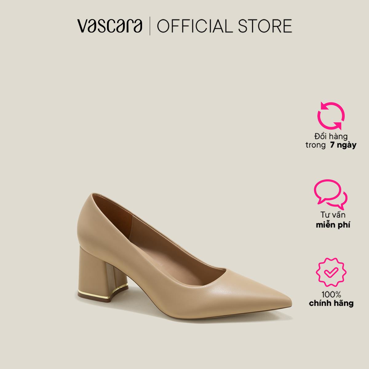 Vascara Giày Bít Mũi Nhọn Gót Trụ Nhấn Viền Kim Loại - BMN 0623