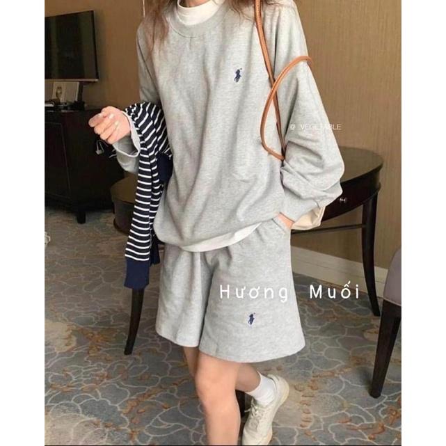 Set bộ áo dài tay kèm quần shorts thêu hình - 3 màu