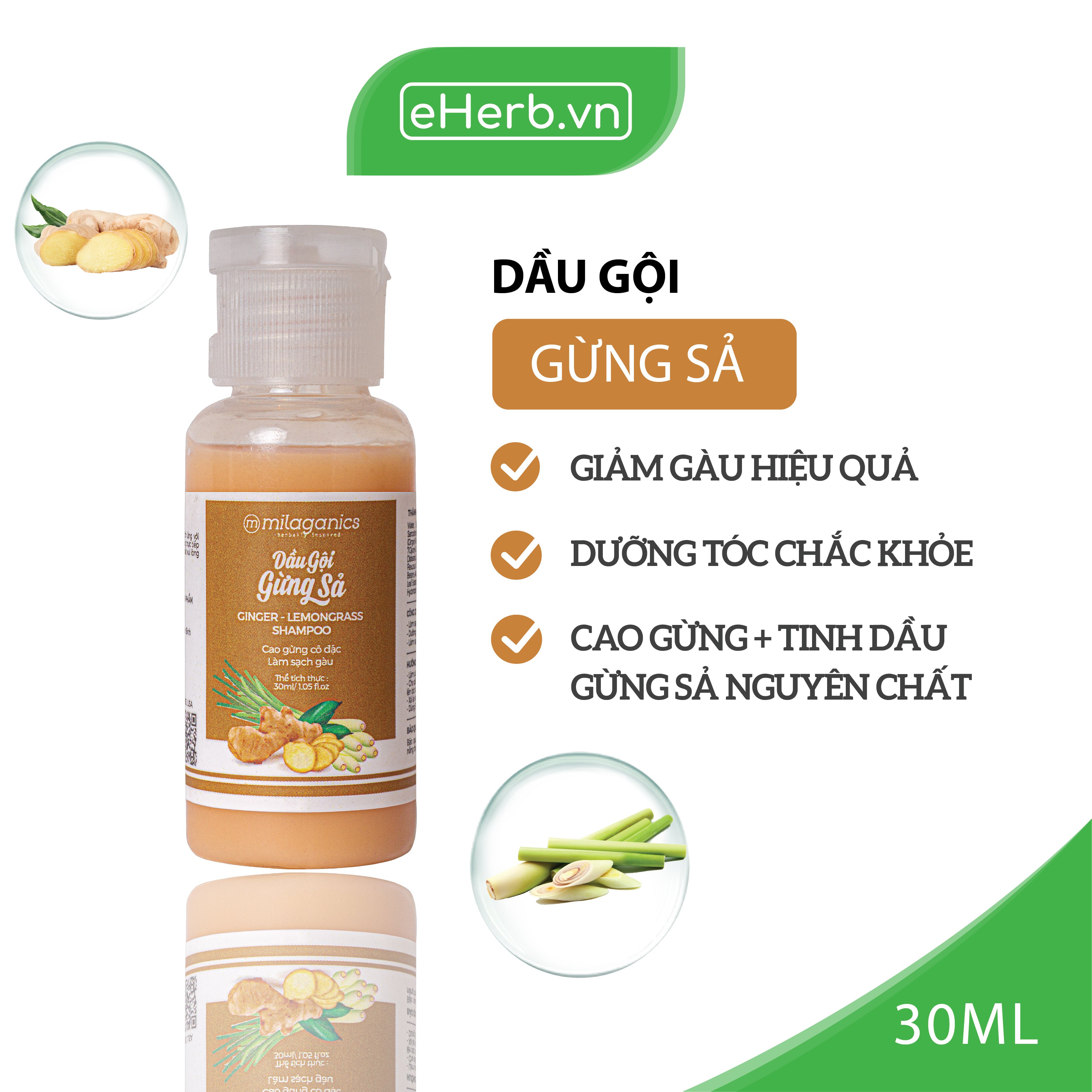 Dầu Gội Gừng Sả Làm Sạch Gàu, Dưỡng Tóc Mềm Mượt Từ Cao Gừng Cô Đặc MILAGANICS 30ml