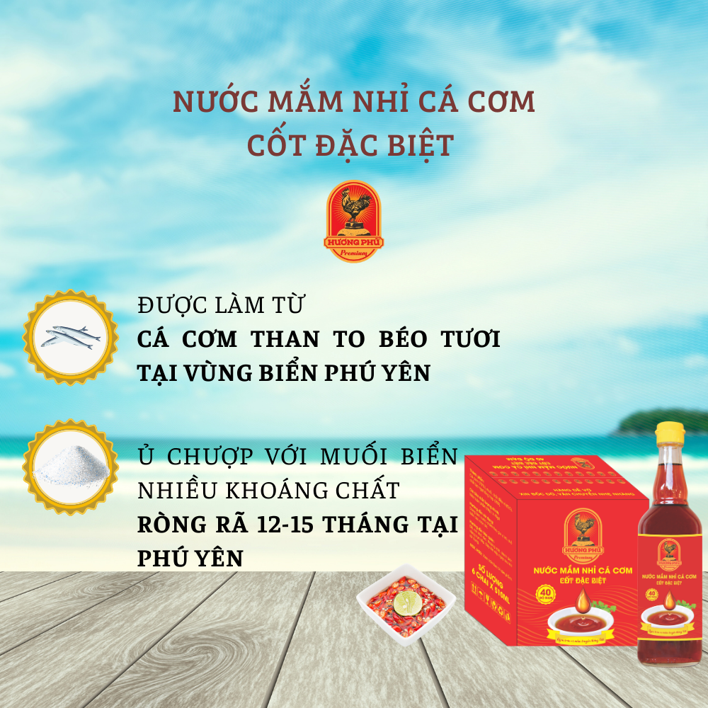 Nước mắm nhỉ cá cơm  Hương Phú 40 độ đạm 510ml -Thùng 06 chai, cốt đặc biệt - Hàng Chính Hãng