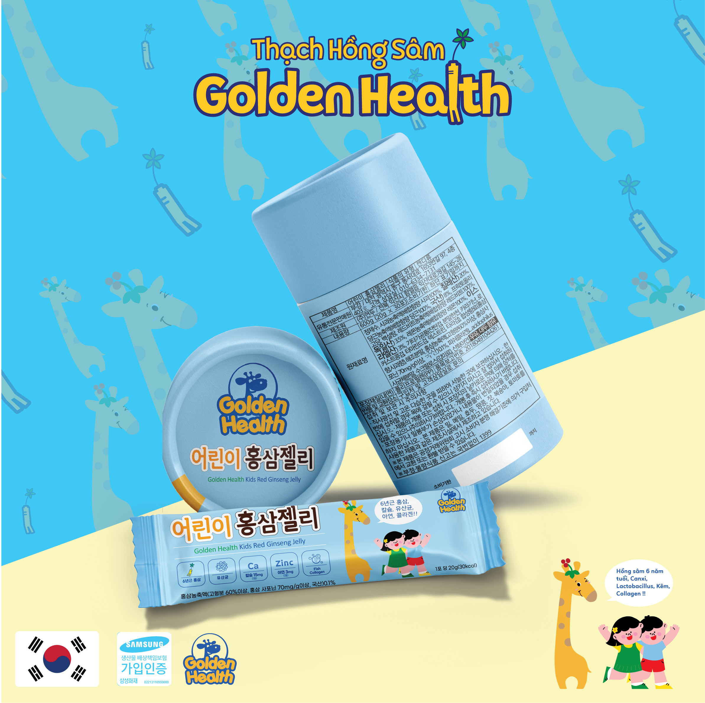 Thạch hồng sâm Golden Health 6 in 1 tăng chiều cao đề kháng cho bé nhập khẩu Hàn Quốc hộp 30 gói