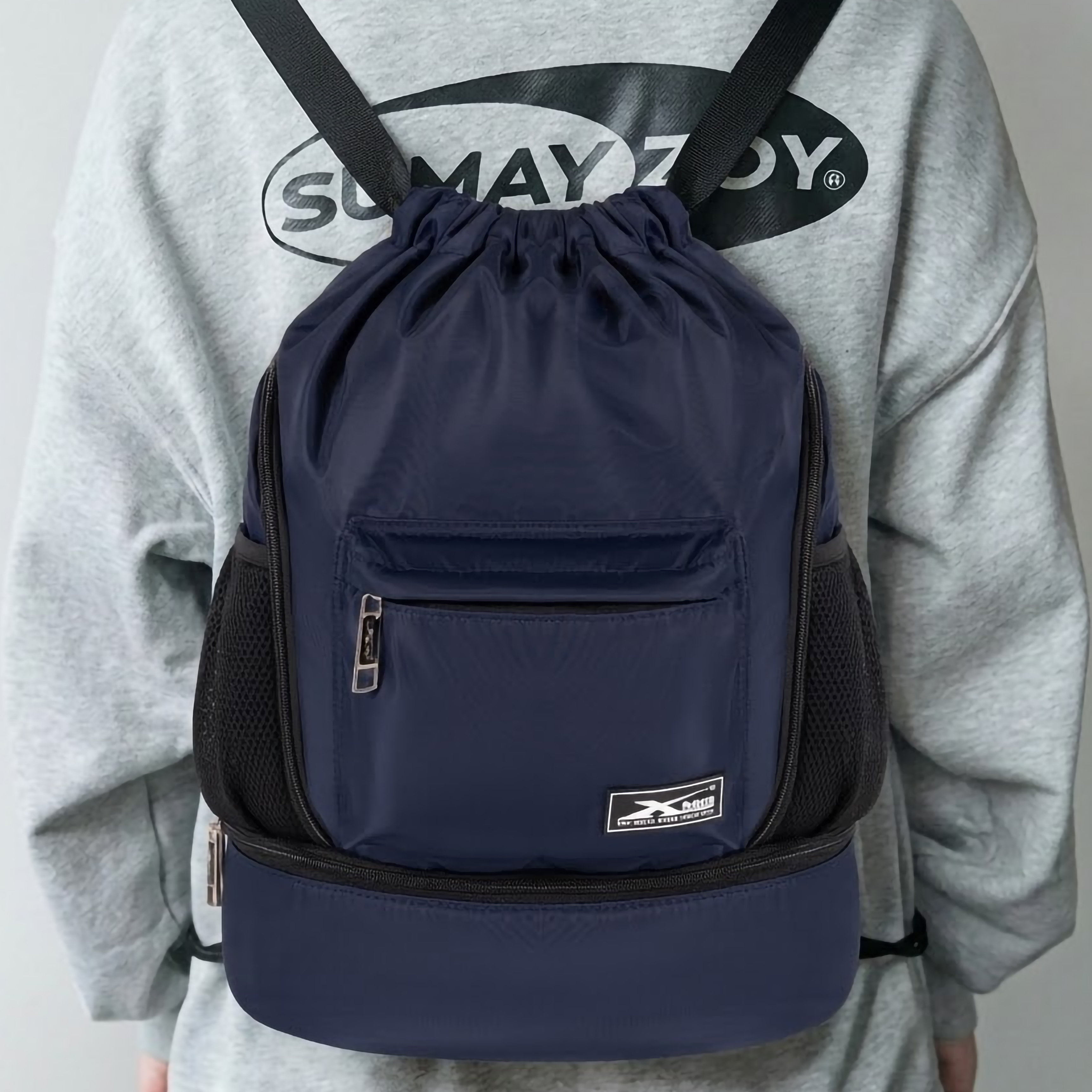 Balo dây rút thể thao xanh đen Xbags Wisdom Xb 6005, Chất liệu chống thấm nước hiệu quả, Chống tia UV