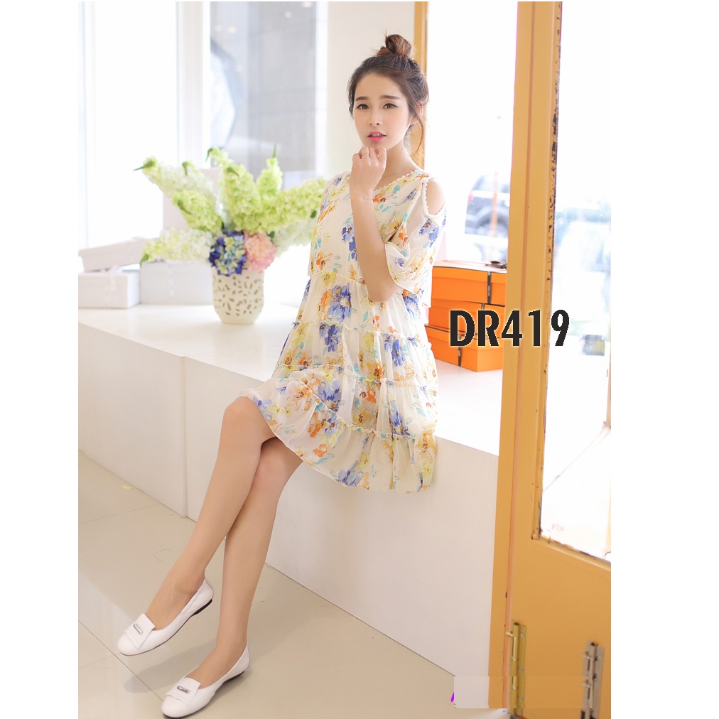 ĐẦM BẦU CHIFFON HỞ VAI SEXY DR419