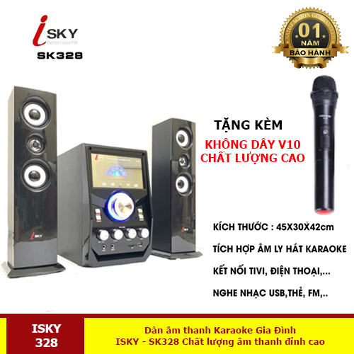 (Tặng kèm Micro hát không dây) Dàn âm thanh giải trí đỉnh cao tại nhà, vi tính lớn hát karaoke âm thanh đỉnh cao có kết nối Bluetooth USB Isky - SK328-Hàng nhập khẩu