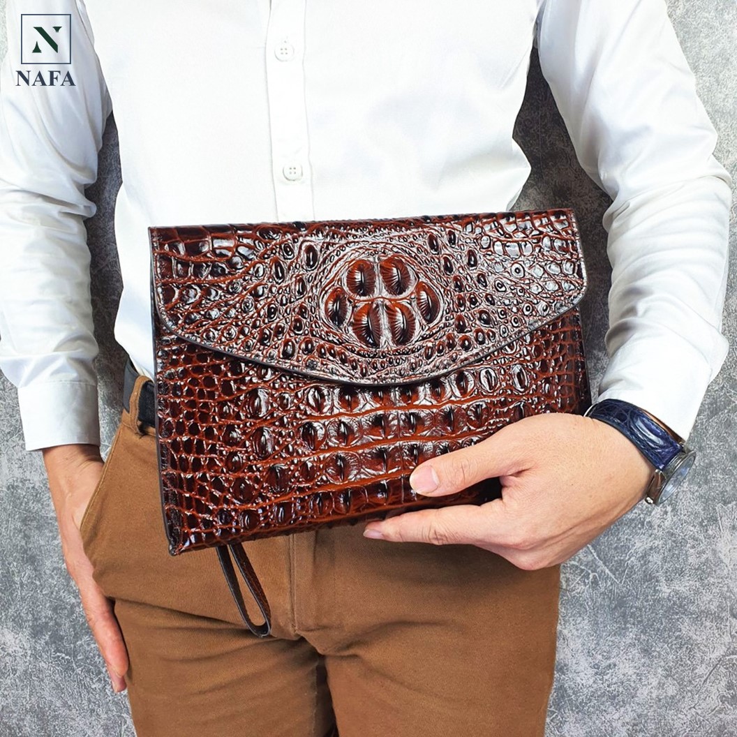 Clutch cầm tay, ví cầm tay nam da bò vân cá sấu NAFA CL142 cao cấp, sang trọng