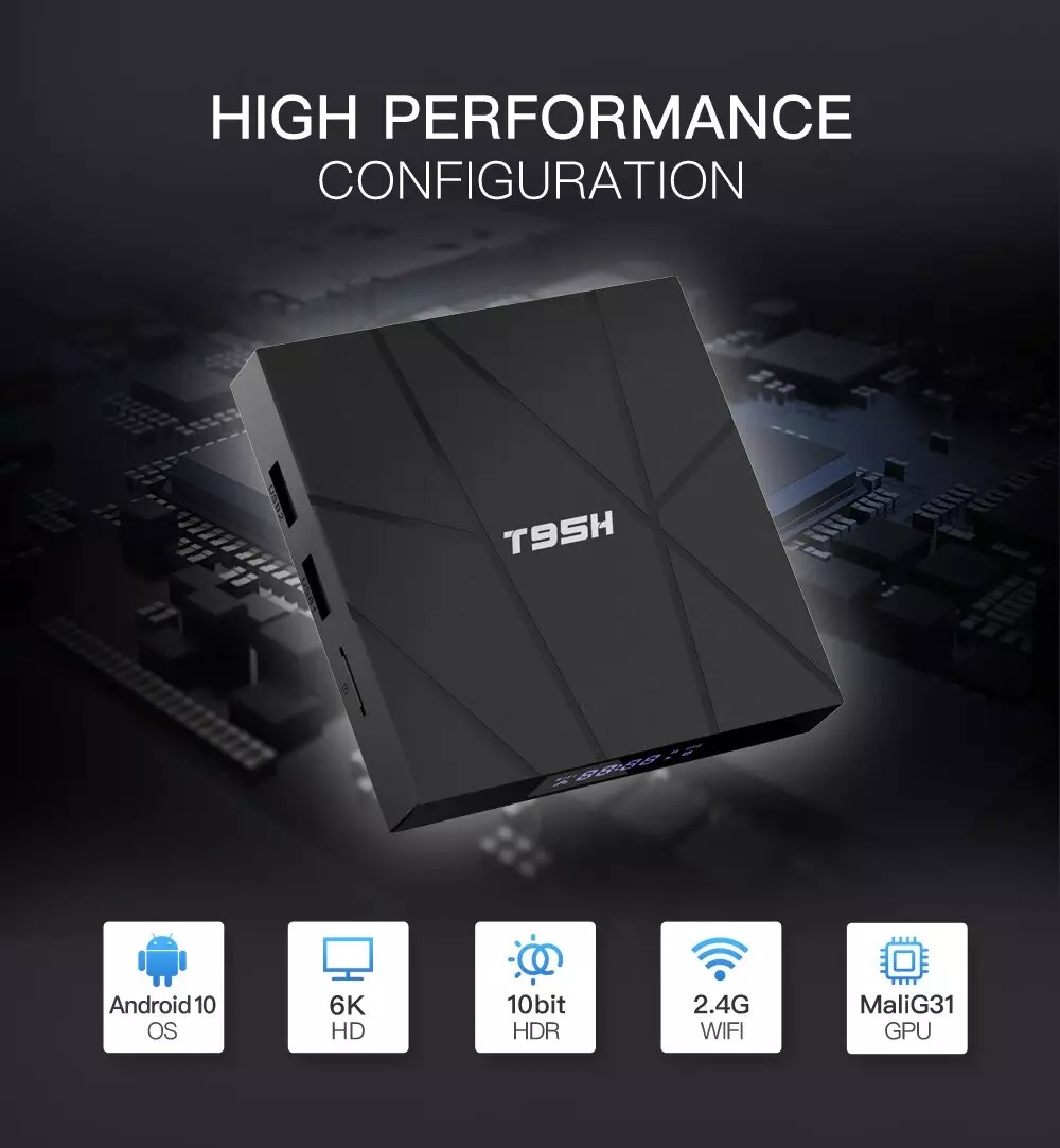 tivi box T95h điều khiển cử chỉ và giọng nói tiếng việt 4GB RAM 32GB ROM android 10 voice có cài sẵn ứng dụng truyền hình miễn phí vĩnh viễn - Hàng Nhập Khẩu