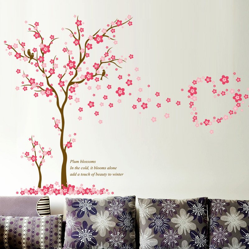 Decal dán tường cây đào hồng dễ thương sang trọng