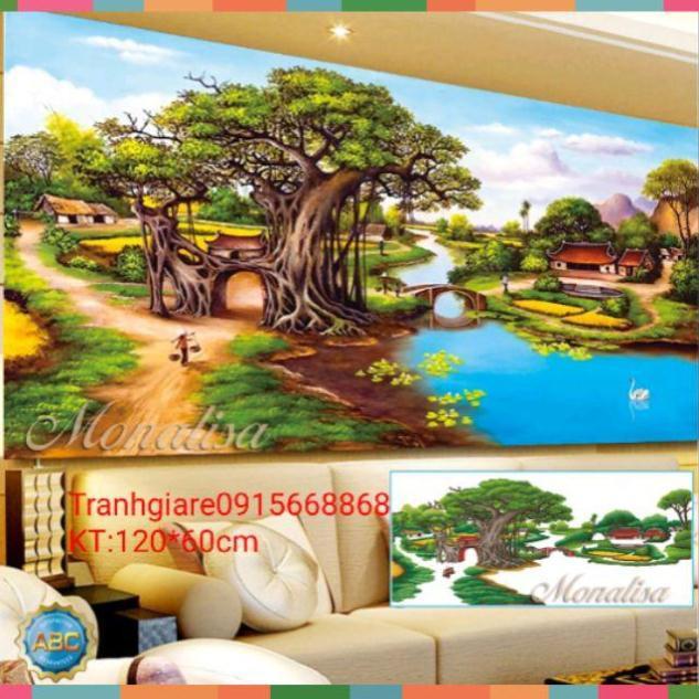 Tranh đính đá phong cảnh làng quê việt nam tuyệt đẹp kt 120*60cm
