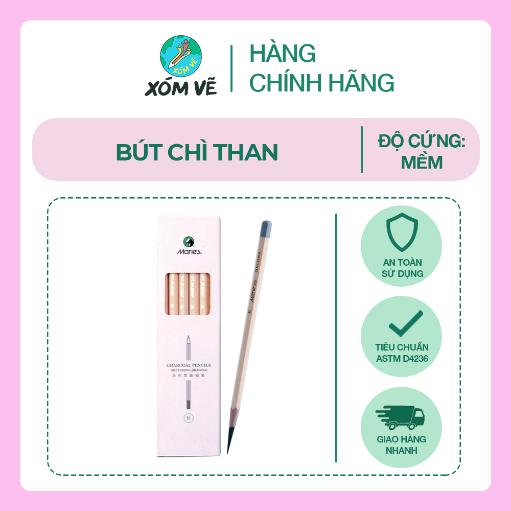 Bút chì than Marie's, 3 độ cứng: mềm/trung tính/cứng